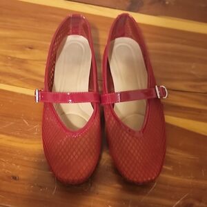 Womens Red Mesh Mary Jane Shoes